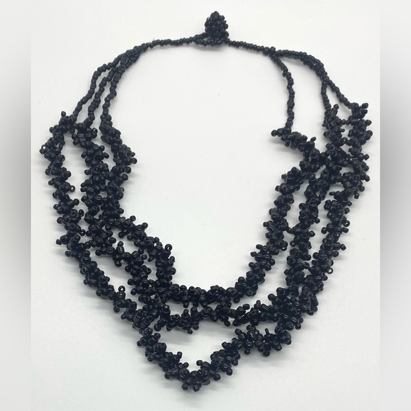 Black Elegant Cluster Beaded Layered Chunky Necklace Vintage Classic Party Retro - Picture 5 of 7
